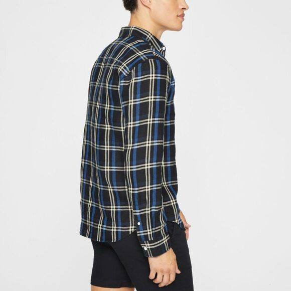 Club Monaco Black Multi Long Sleeve Plaid 100% Linen Button Up Shirt Mens Medium - Picture 3 of 14